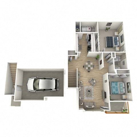 Floor plan for 2 beds, 1 bath, 1000 sqft
