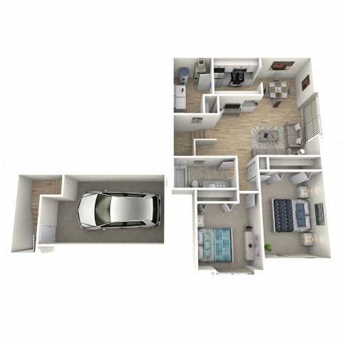 Floor plan for 2 beds, 1 bath, 980 sqft