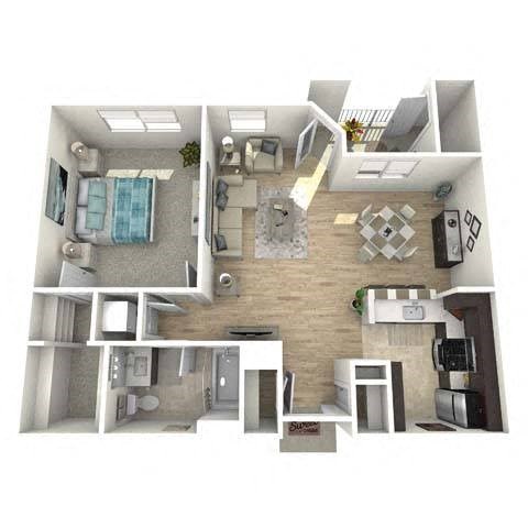 Floor plan for 1 bed, 1 bath, 794 sqft