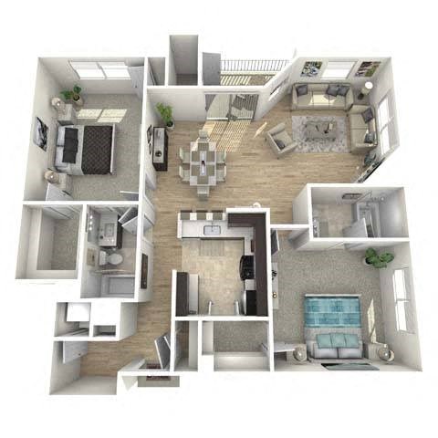 Floor plan for 2 beds, 2 baths, 1183 sqft