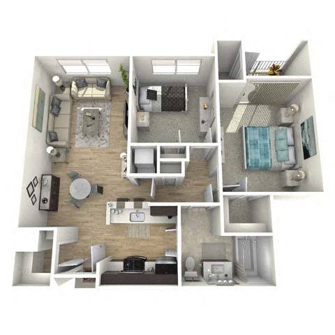 Floor plan for 2 beds, 1 bath, 846 sqft