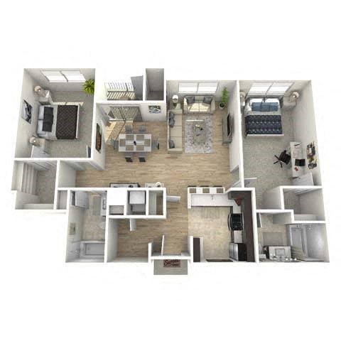 Floor plan for 2 beds, 2 baths, 1140 sqft