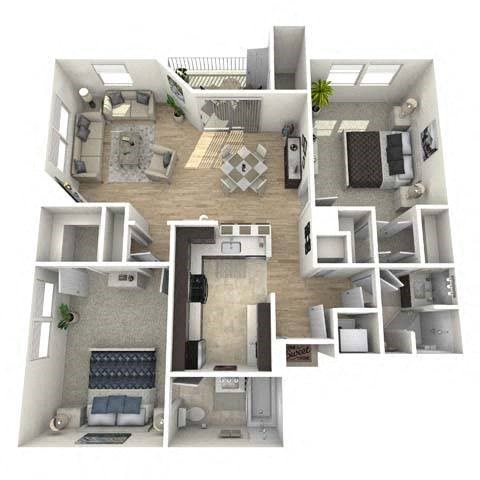 Floor plan for 2 beds, 2 baths, 1086 sqft