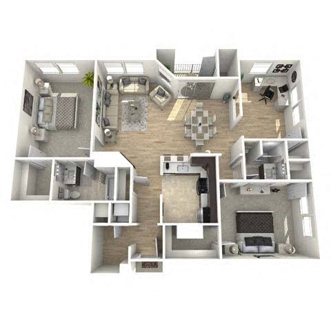 Floor plan for 2 beds, 2 baths, 1362 sqft