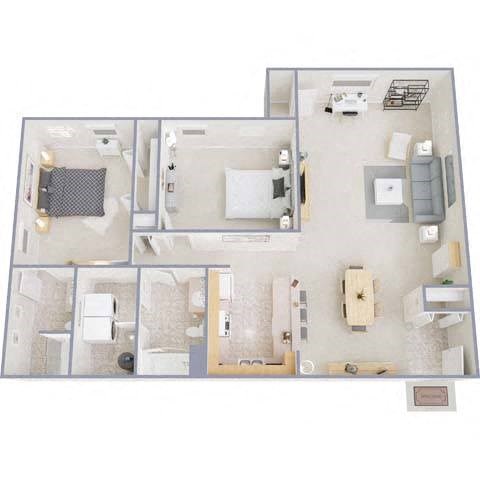 Floor plan for 2 beds, 1 bath, 1163 sqft