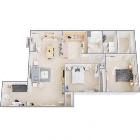 Floor plan for 2 beds, 1 bath, 1255 sqft