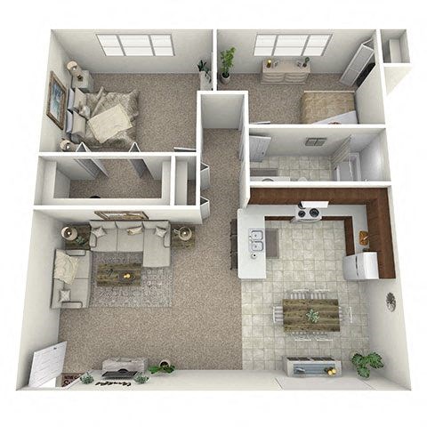 Floor plan for 2 beds, 1 bath, 800 sqft