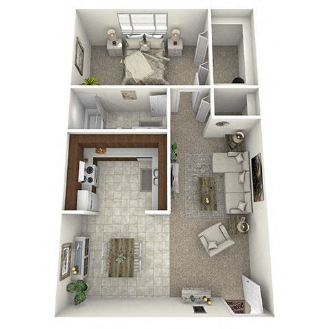 Floor plan for 1 bed, 1 bath, 525 sqft