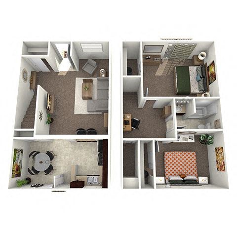 Floor plan for 2 beds, 1 bath, 1374 sqft