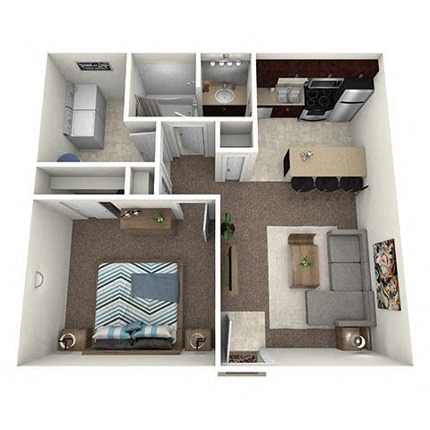 Floor plan for 1 bed, 1 bath, 539 sqft