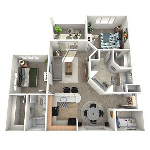 Floor plan for 2 beds, 2 baths, 1140 sqft