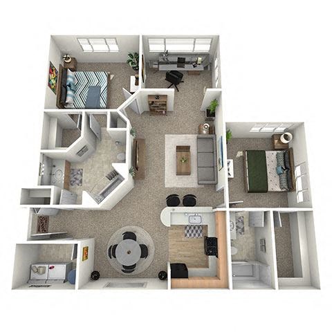 Floor plan for 2 beds, 2 baths, 1250 sqft