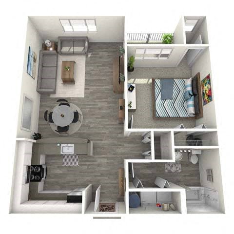 Floor plan for 1 bed, 1 bath, 810 sqft