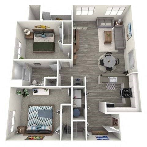Floor plan for 2 beds, 1 bath, 1060 sqft