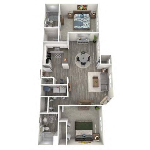 Floor plan for 2 beds, 2 baths, 1240 sqft