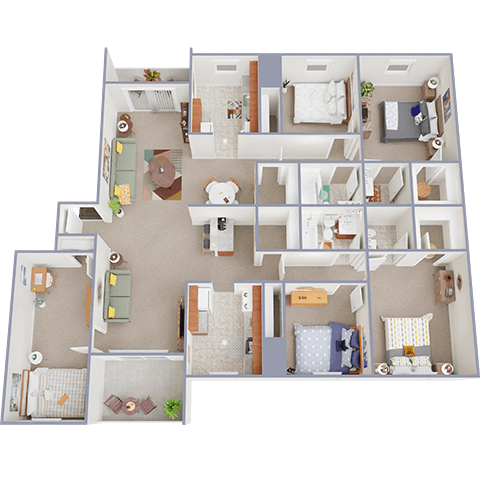 Floor plan for 5 beds, 2.5 baths, 1998 sqft
