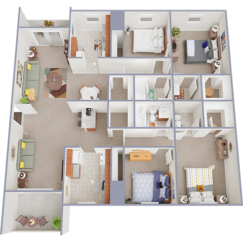 Floor plan for 4 beds, 2.5 baths, 1860 sqft