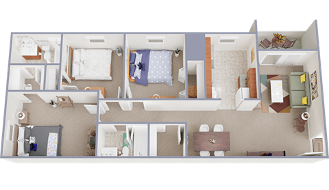 Floor plan for 3 beds, 2 baths, 1080 sqft