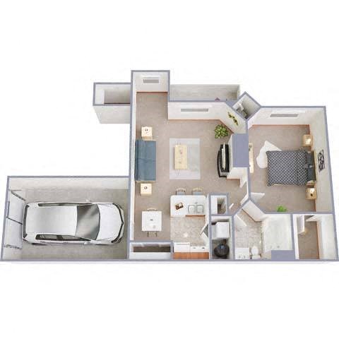 Floor plan for 1 bed, 1 bath, 750 sqft