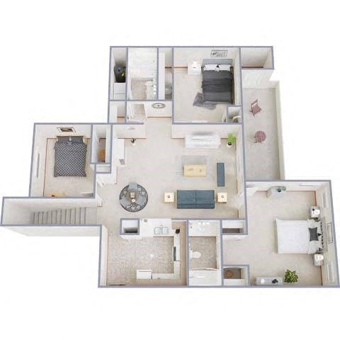 Floor plan for 3 beds, 2 baths, 1230 sqft