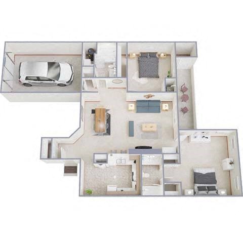 Floor plan for 2 beds, 2 baths, 1080 sqft