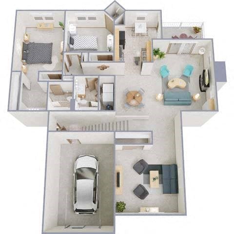 Floor plan for 2 beds, 2 baths, 1280 sqft