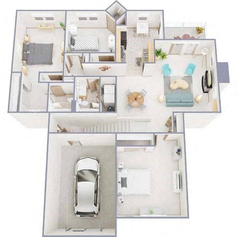 Floor plan for 3 beds, 2 baths, 1280 sqft
