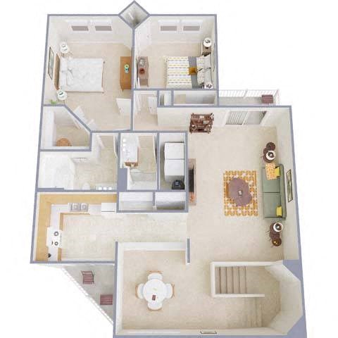 Floor plan for 2 beds, 2 baths, 1192 sqft