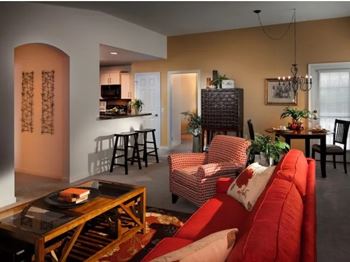 Living room with kitchen view