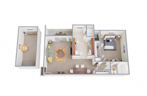 Floor plan for 1 bed, 1 bath, 829 sqft