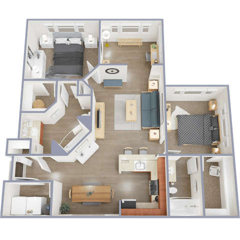 Floor plan for 2 beds, 2 baths, 1400 sqft