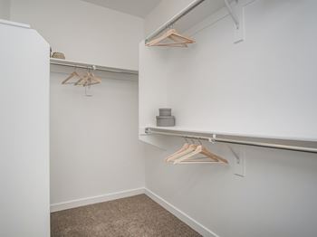 Walk-in closet with builtin storage shelving