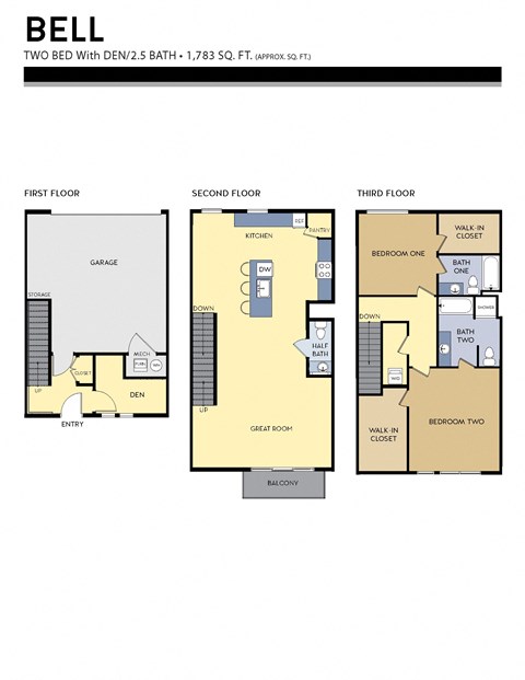 Floor plan for 2 beds, 2.5 baths, 1783 sqft