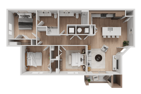 Floor plan for 3 beds, 2 baths, 1189 sqft