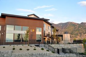 Draper apartment for rent - Modern apartment building with stone retaining walls at Liberty Point Apartments, Draper