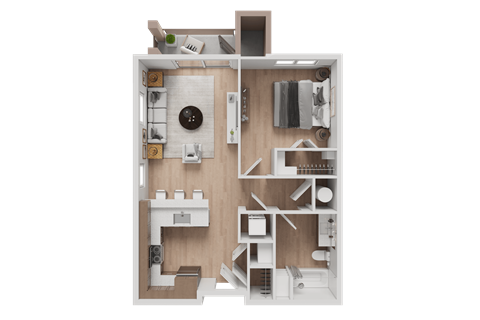 Floor plan for 1 bed, 1 bath, 657 sqft