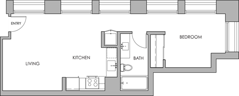 Floor plan for studio, 1 bath