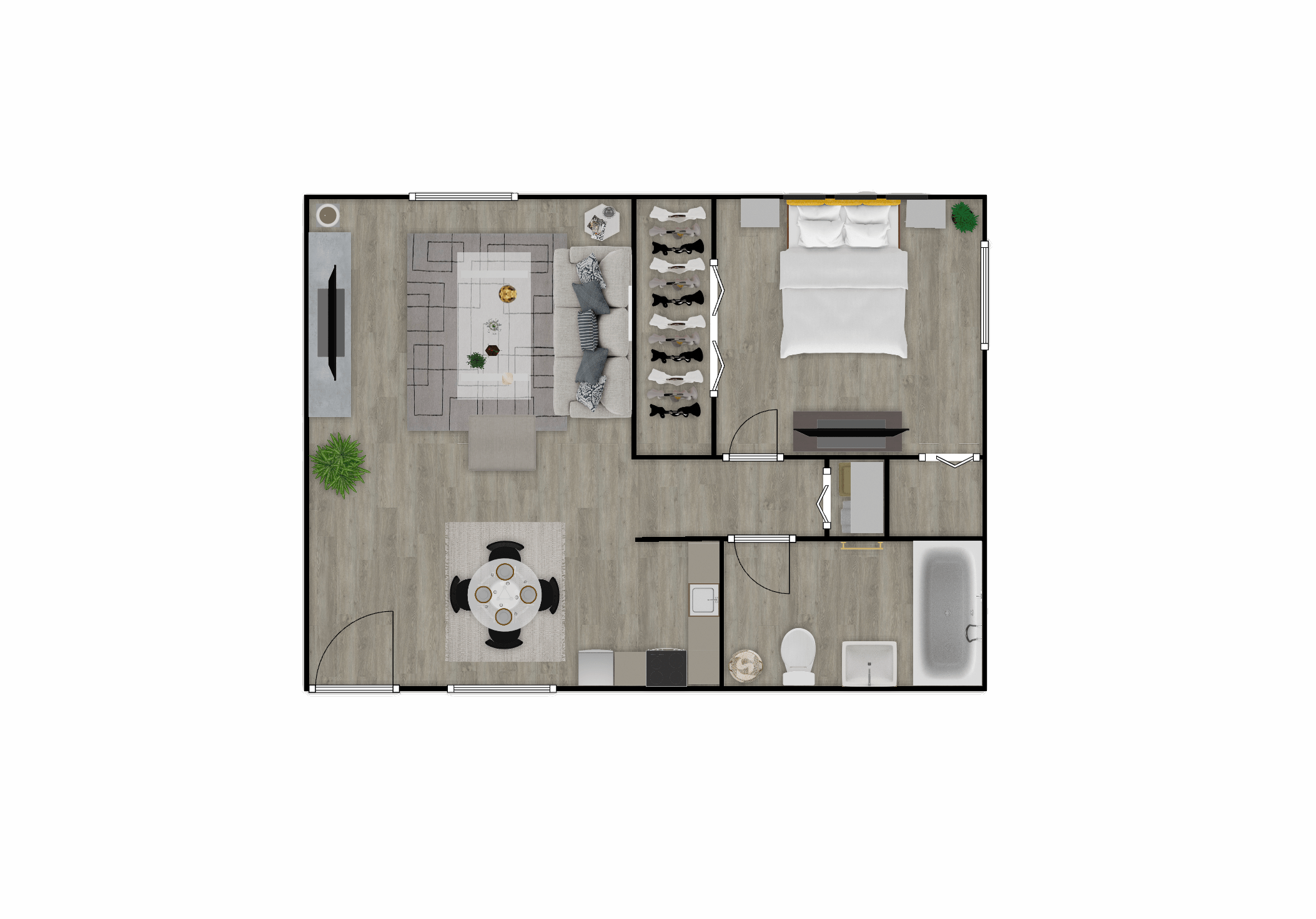 Floor plan for 1 bed, 1 bath, 500 sqft