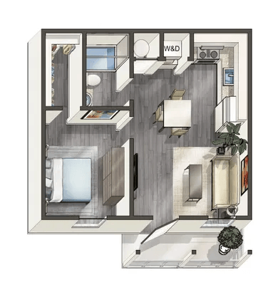 Floor plan for 1 bed, 1 bath, 532 sqft