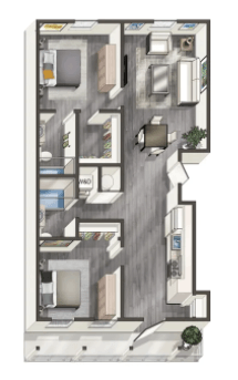 Floor plan for 2 beds, 2 baths, 965 sqft