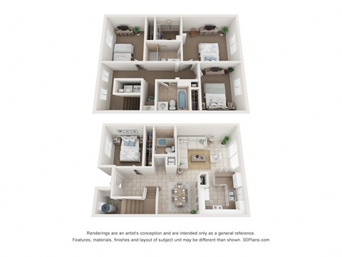 Floor plan for 4 beds, 3 baths, 1501 sqft