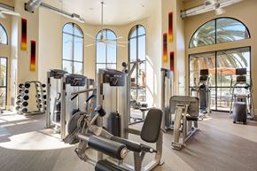 Cerritos apartment for rent - Gym at Aria Apartments with fitness equipment and cardio machines