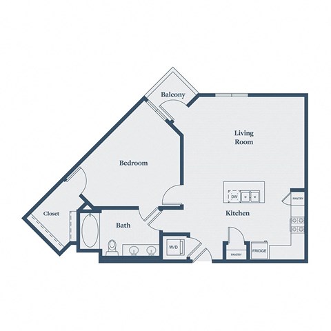 Floor plan for 1 bed, 1 bath, 876 sqft