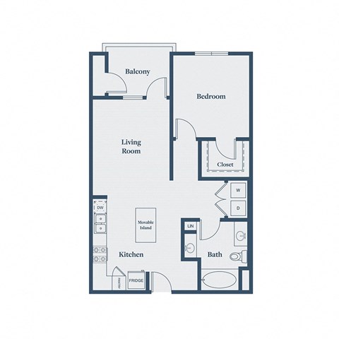 Floor plan for 1 bed, 1 bath, 797 sqft