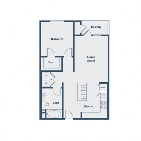 Floor plan for 1 bed, 1 bath, 801 sqft
