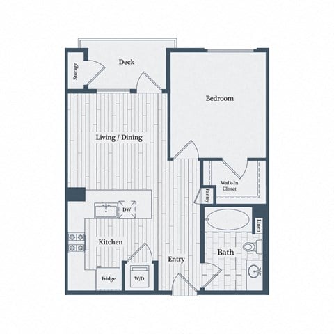 Floor plan for 1 bed, 1 bath, 667 sqft