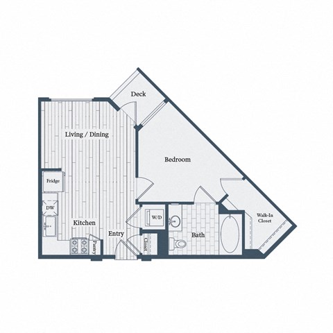Floor plan for 1 bed, 1 bath, 711 sqft