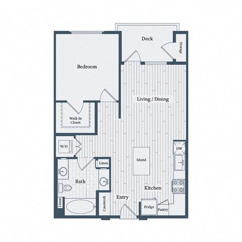 Floor plan for 1 bed, 1 bath, 749 sqft