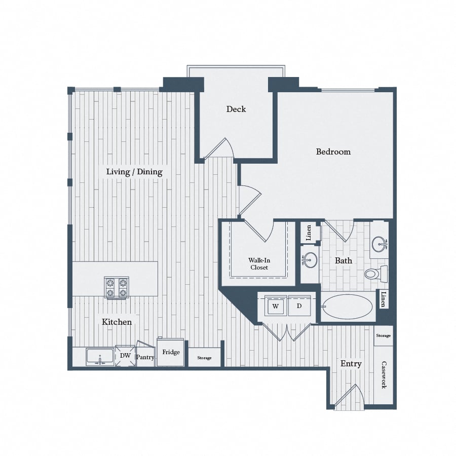 Floor plan for 1 bed, 1 bath, 946 sqft