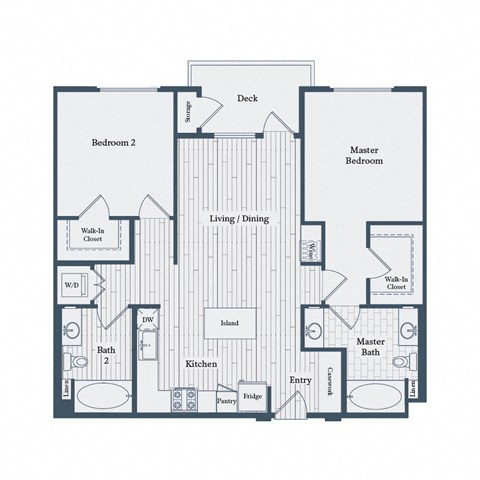 Floor plan for 2 beds, 2 baths, 1106 sqft